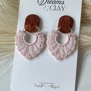 Pink Textured Fan Drop Earrings